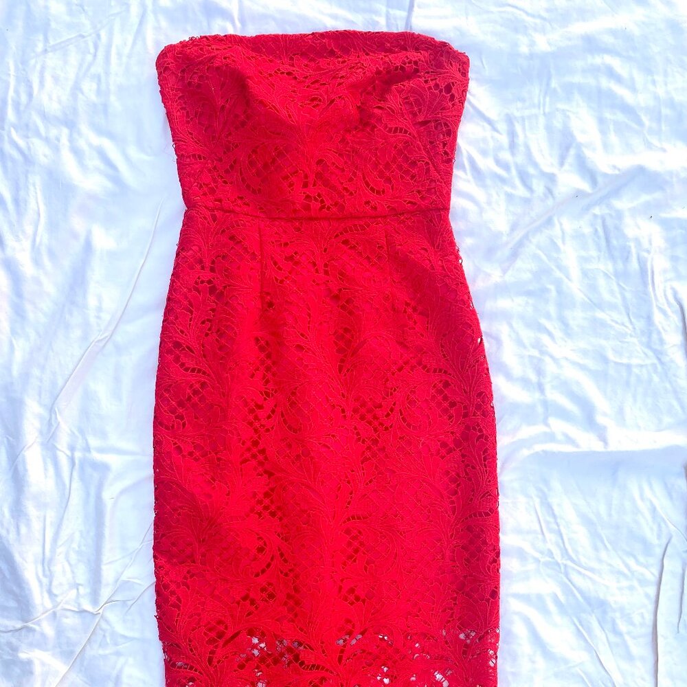 Red Hot Lace Strapless Dress